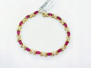 10K SYNTHETIC RUBY MARQUISE CUT 3.5X7 WITH .70 DIAMOND TOTAL WEIGHT ESTATE BRACELET 15.8 GRAMS