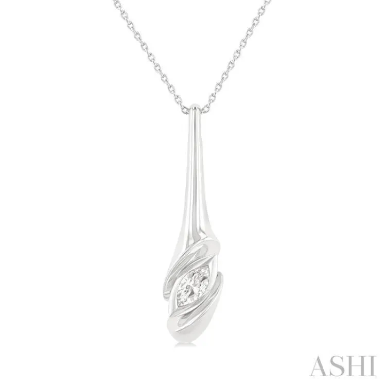 1/3 ctw Swirl Accent Elongated Teardrop Marquise Cut Diamond Fashion Pendant With Chain in 14K White Gold