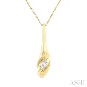 1/3 ctw Swirl Accent Elongated Teardrop Marquise Cut Diamond Fashion Pendant With Chain in 14K Yellow Gold