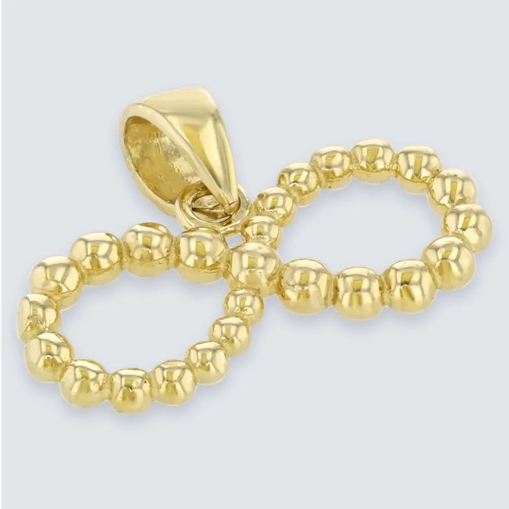 14K Gold Beaded Style Infinity Pendant with Cuban Chain Necklace - Yellow Gold
