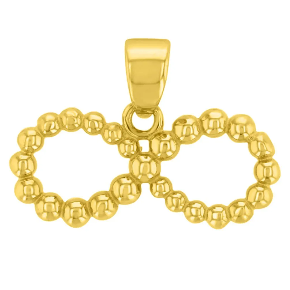 14K Gold Beaded Style Infinity Pendant with Cuban Chain Necklace - Yellow Gold