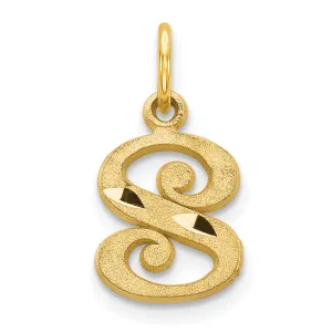 14K Gold Diamond-Cut Letter S Initial Charm Elegant Small Pendant