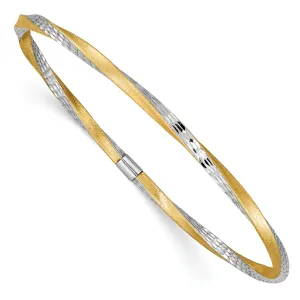 14K Gold Diamond-Cut Satin Twist Bangle with White Rhodium Accents