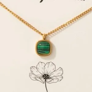 14K GOLD STAINLESS STEEL SEMI PRECIOUS STONE NECKLACE