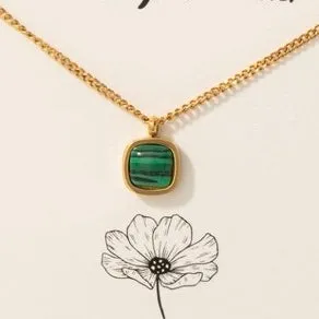 14K GOLD STAINLESS STEEL SEMI PRECIOUS STONE NECKLACE