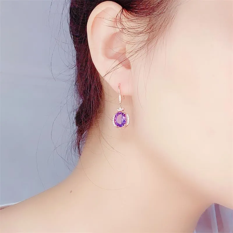 14K Rose Gold Jewelry Real Natural Amethyst Gemstone