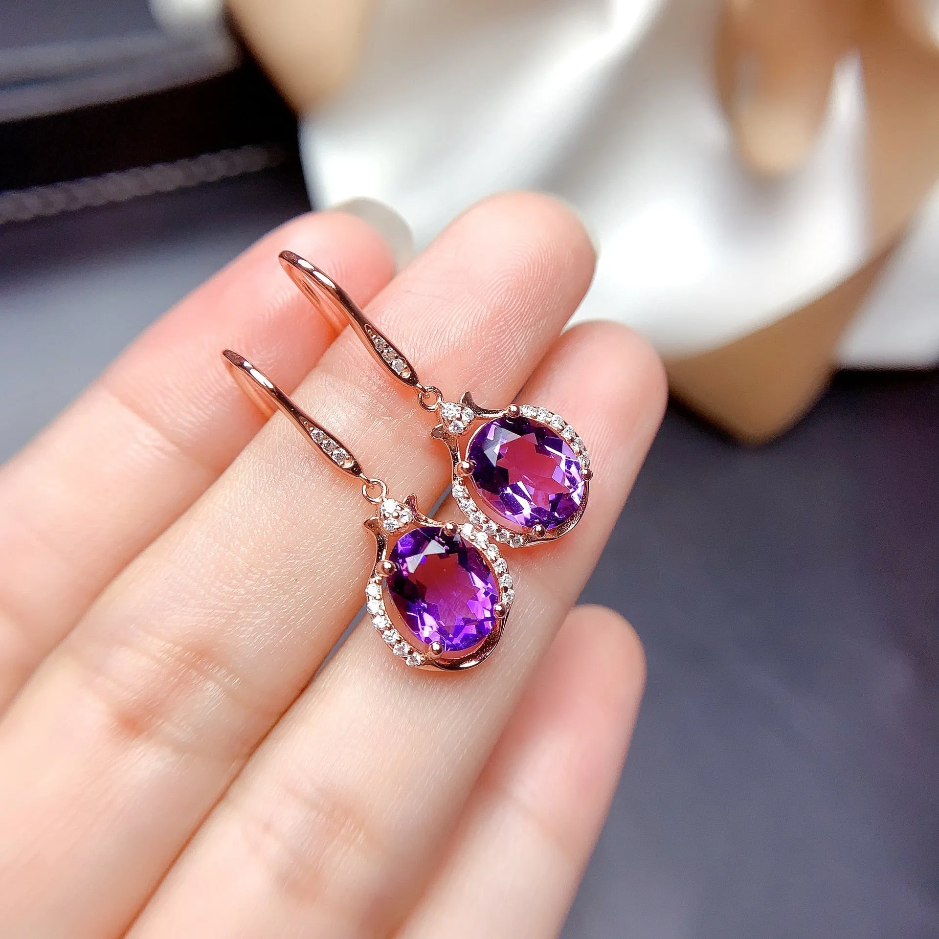 14K Rose Gold Jewelry Real Natural Amethyst Gemstone