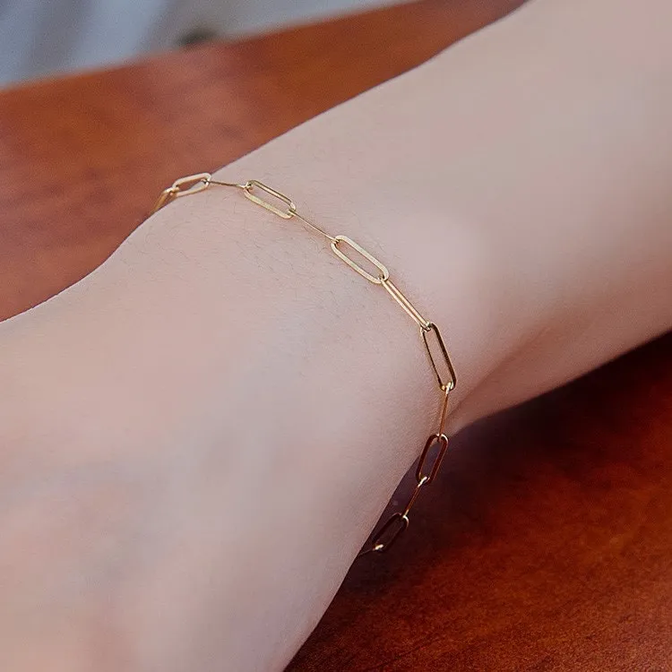 14k Solid Gold Paperclip Chain Bracelet