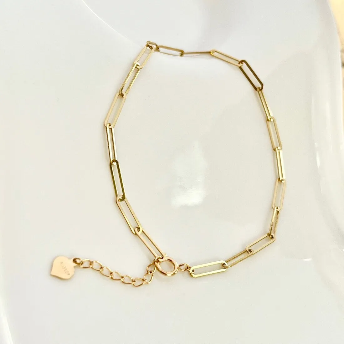 14k Solid Gold Paperclip Chain Bracelet