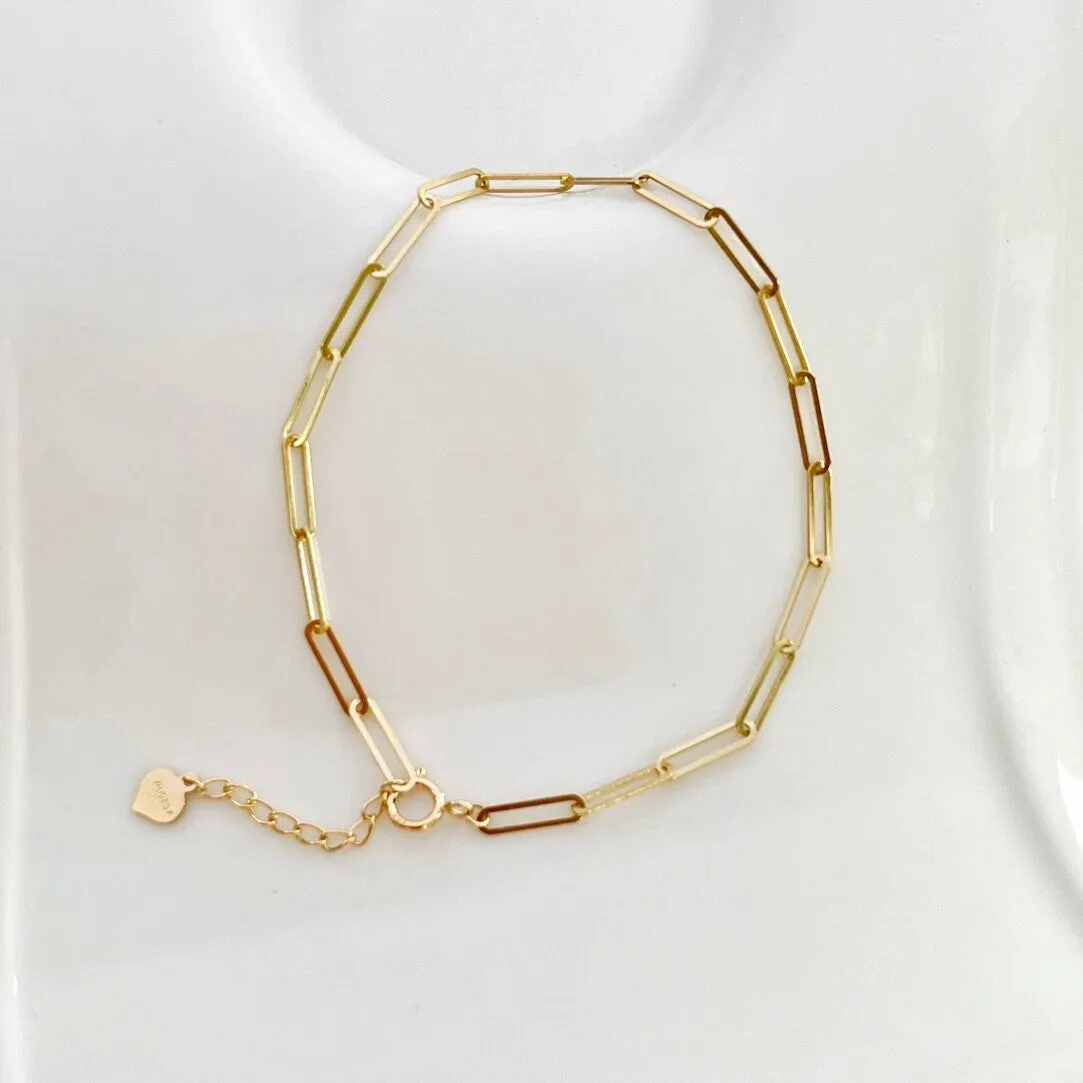 14k Solid Gold Paperclip Chain Bracelet
