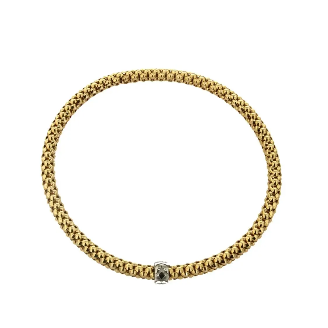 18k Solid Yellow Gold Elastic Popcorn Style Bracelet