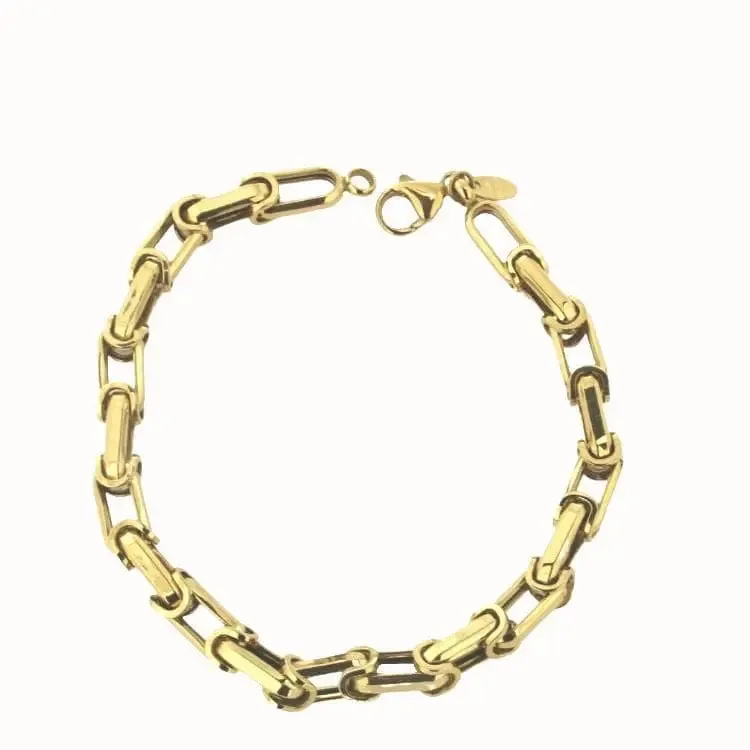 18K Solid Yellow Gold Open Modern Links Men Bracelet