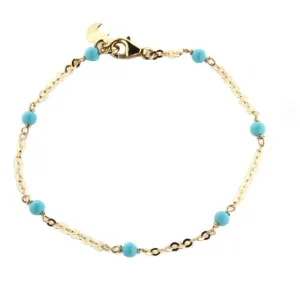 18K Yellow Gold Turquoise Beads Diamond Cut Chain Bracelet