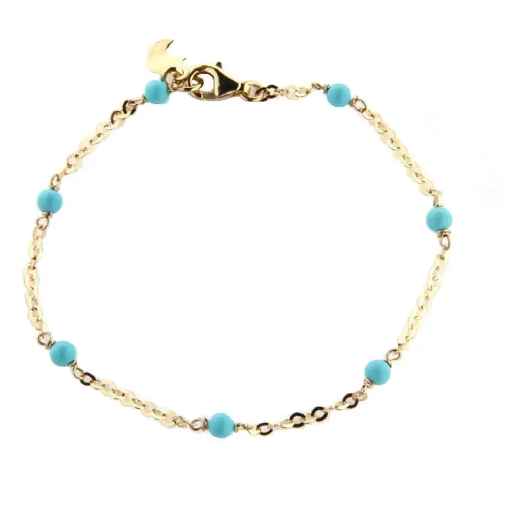 18K Yellow Gold Turquoise Beads Diamond Cut Chain Bracelet
