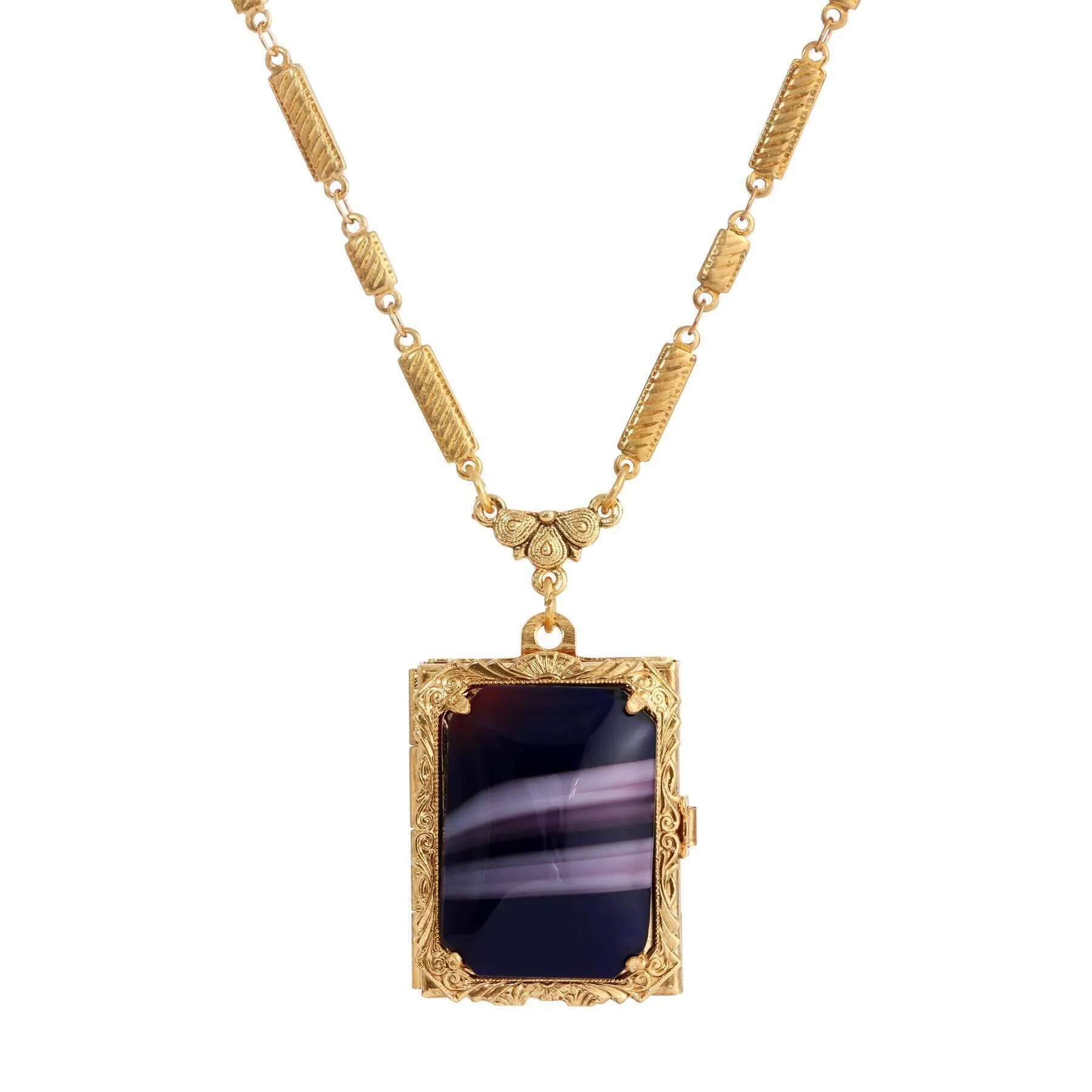 1928 Jewelry Ol' Family Album Stone Locket Necklace 28"