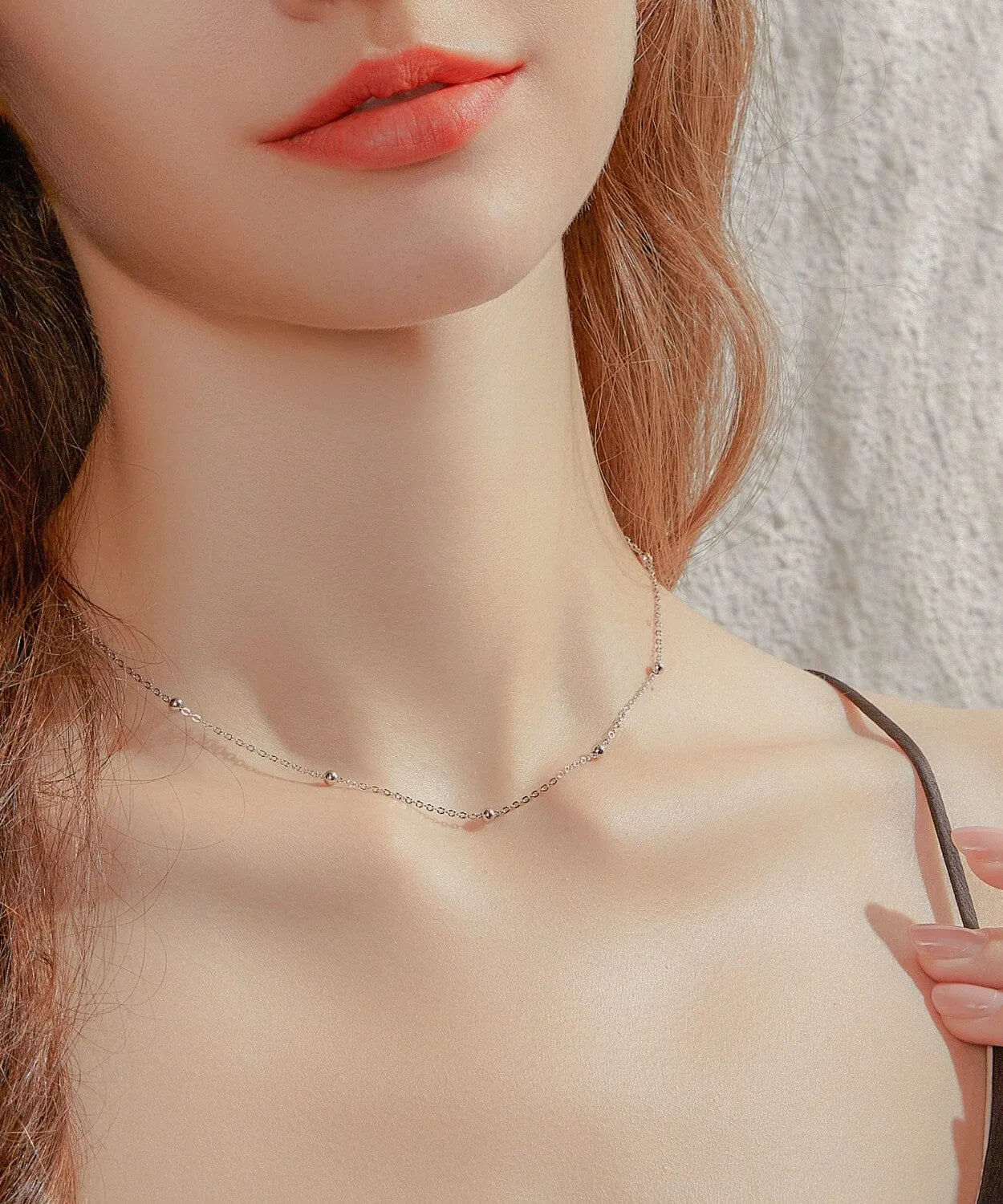24K White Gold Satellite Chain Necklace - 1mm