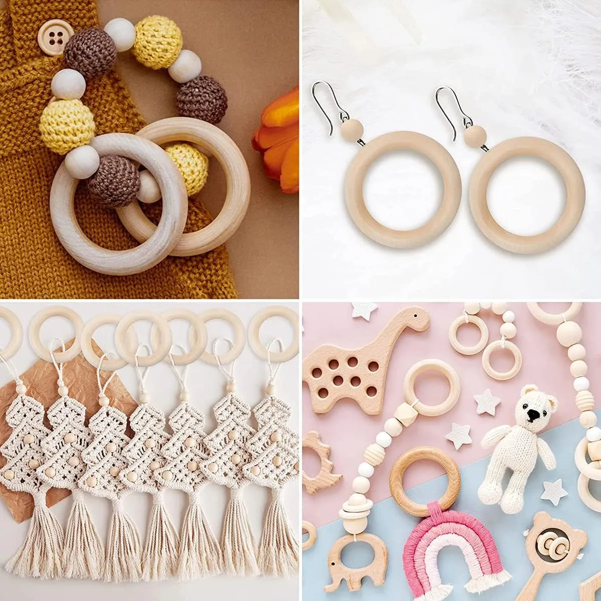 30 Pcs Wooden Rings for Craft, 55Mm/2.2Inch, Natural Wood Rings for Macrame Pendant Connectors,Jewelry Making, Decor DIY Craft