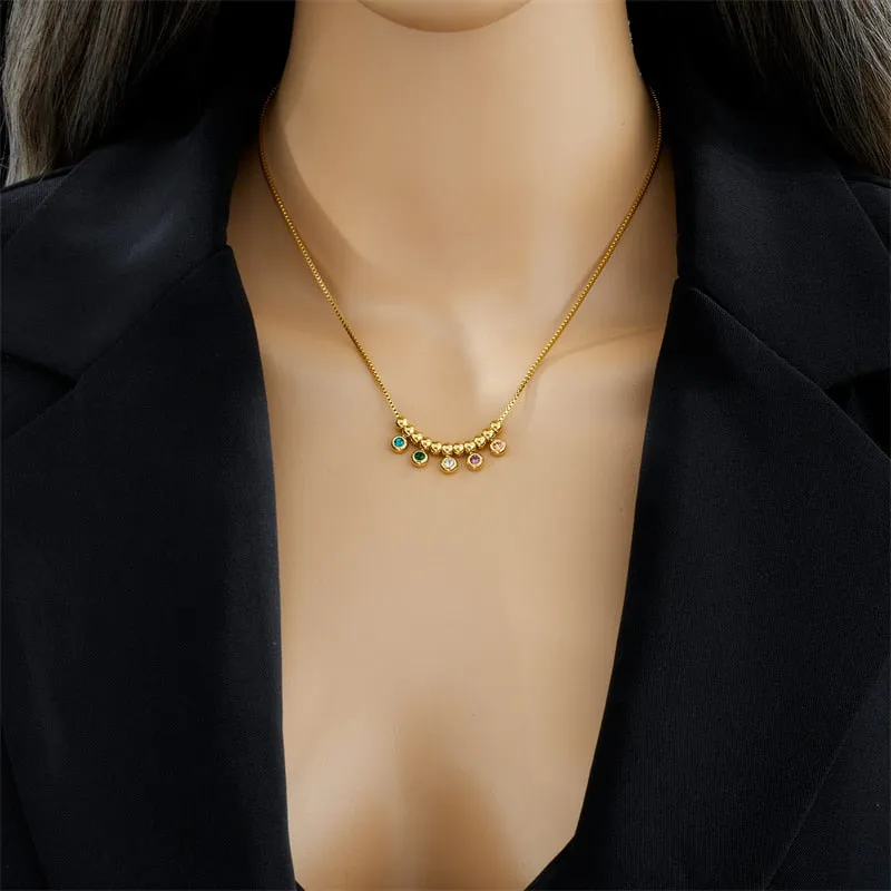 316L Stainless Steel Colorful Zircon Beads Pendant Necklace For Women