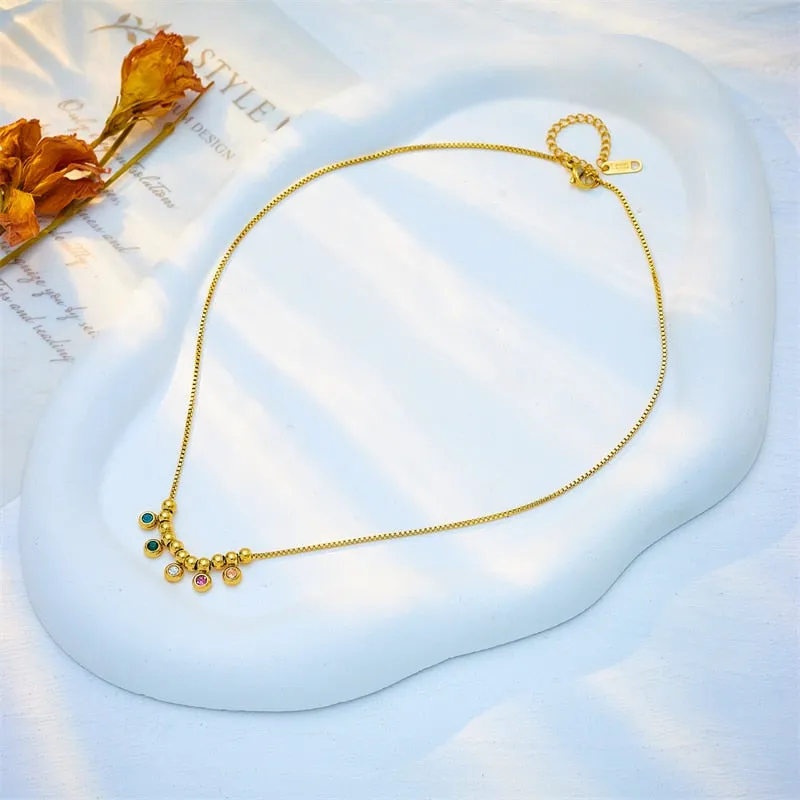 316L Stainless Steel Colorful Zircon Beads Pendant Necklace For Women
