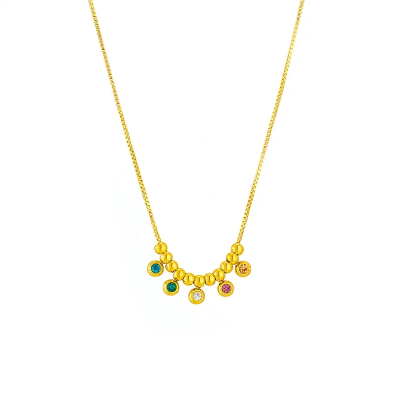 316L Stainless Steel Colorful Zircon Beads Pendant Necklace For Women