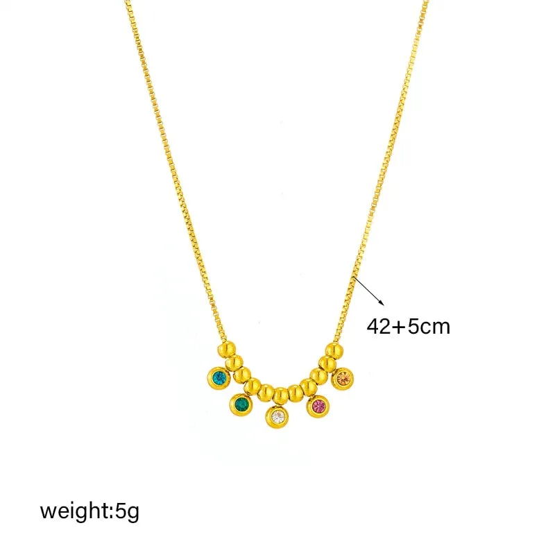316L Stainless Steel Colorful Zircon Beads Pendant Necklace For Women