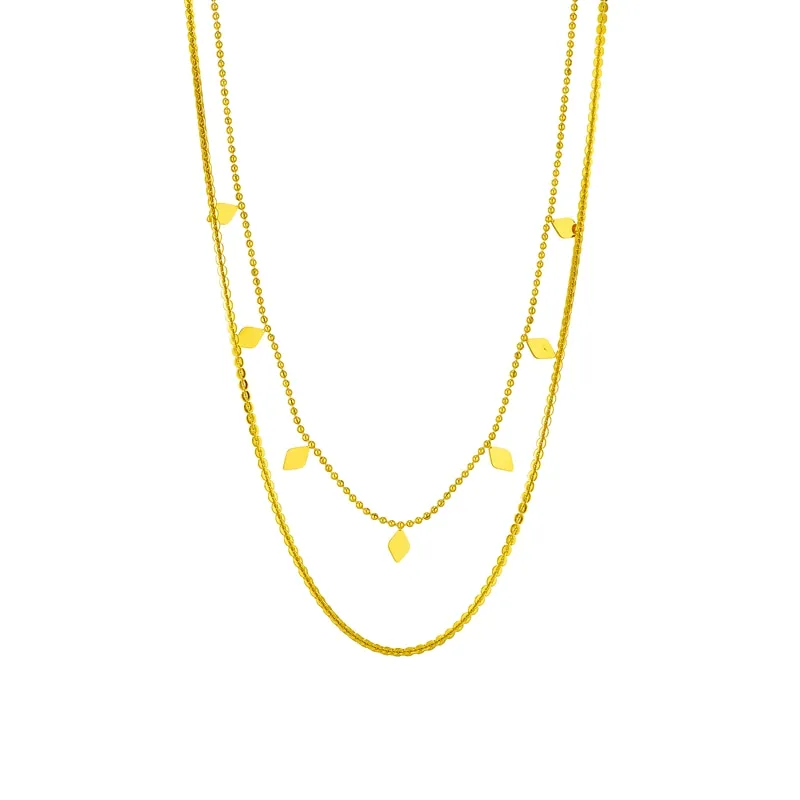 316L Stainless Steel Gold Color Multilayer Chains Rhombic Necklace For Women