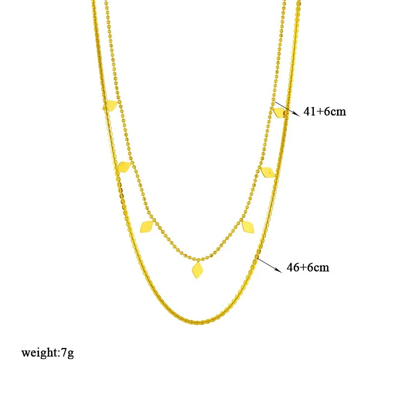 316L Stainless Steel Gold Color Multilayer Chains Rhombic Necklace For Women