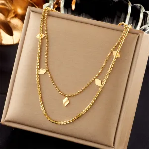 316L Stainless Steel Gold Color Multilayer Chains Rhombic Necklace For Women
