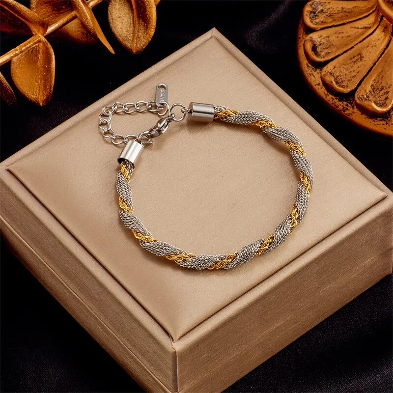 316L Stainless Steel Gold Silver Color Chains Bracelet For Women