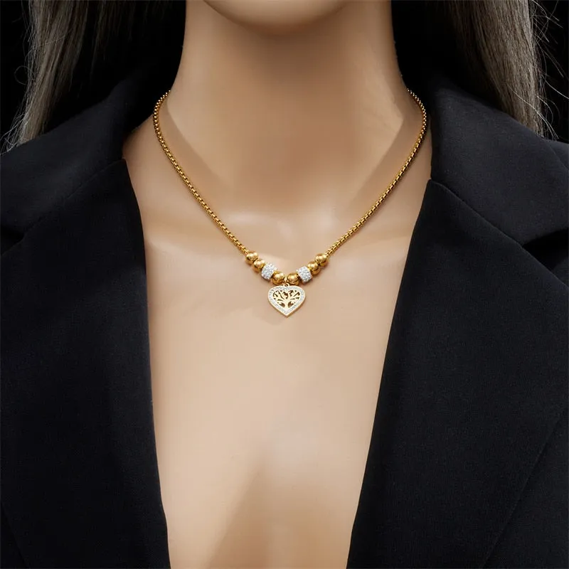 316L Stainless Steel Heart-Shaped Tree Pendant Necklace For Women