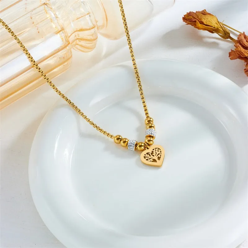 316L Stainless Steel Heart-Shaped Tree Pendant Necklace For Women