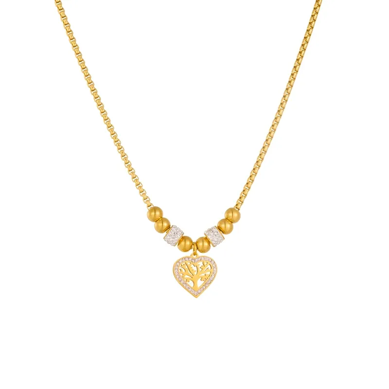 316L Stainless Steel Heart-Shaped Tree Pendant Necklace For Women