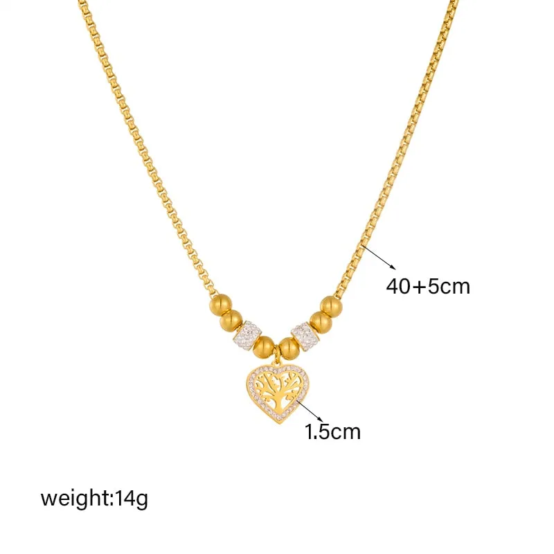 316L Stainless Steel Heart-Shaped Tree Pendant Necklace For Women