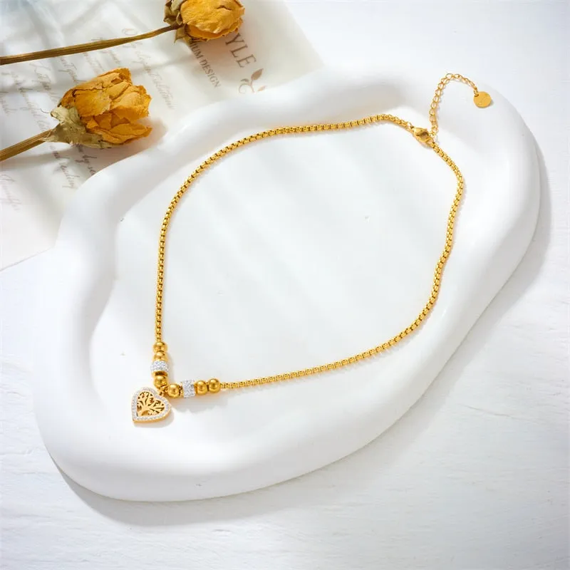 316L Stainless Steel Heart-Shaped Tree Pendant Necklace For Women