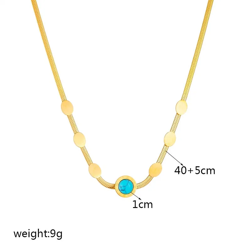 316L Stainless Steel Round Roman Numerals Blue Stone Necklace For Women