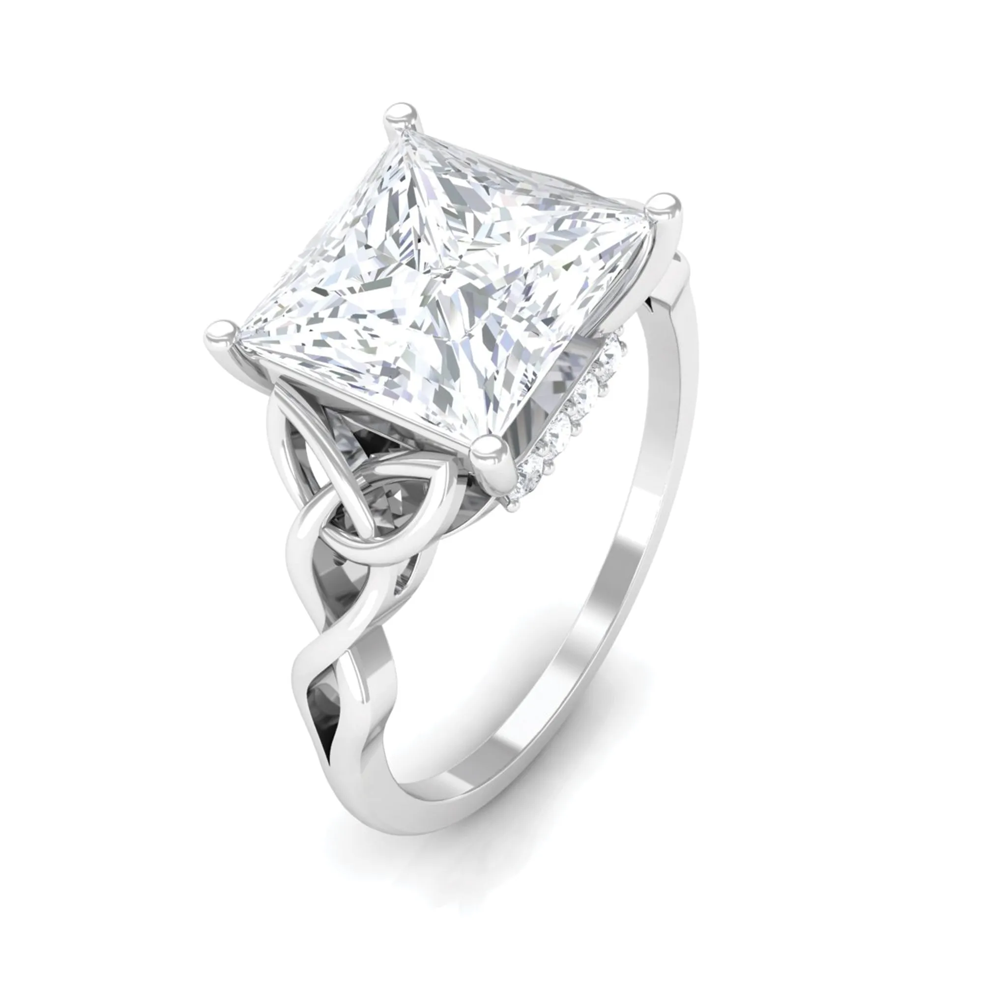 8 MM Princess Cut Moissanite Solitaire Celtic Knot Engagement Ring