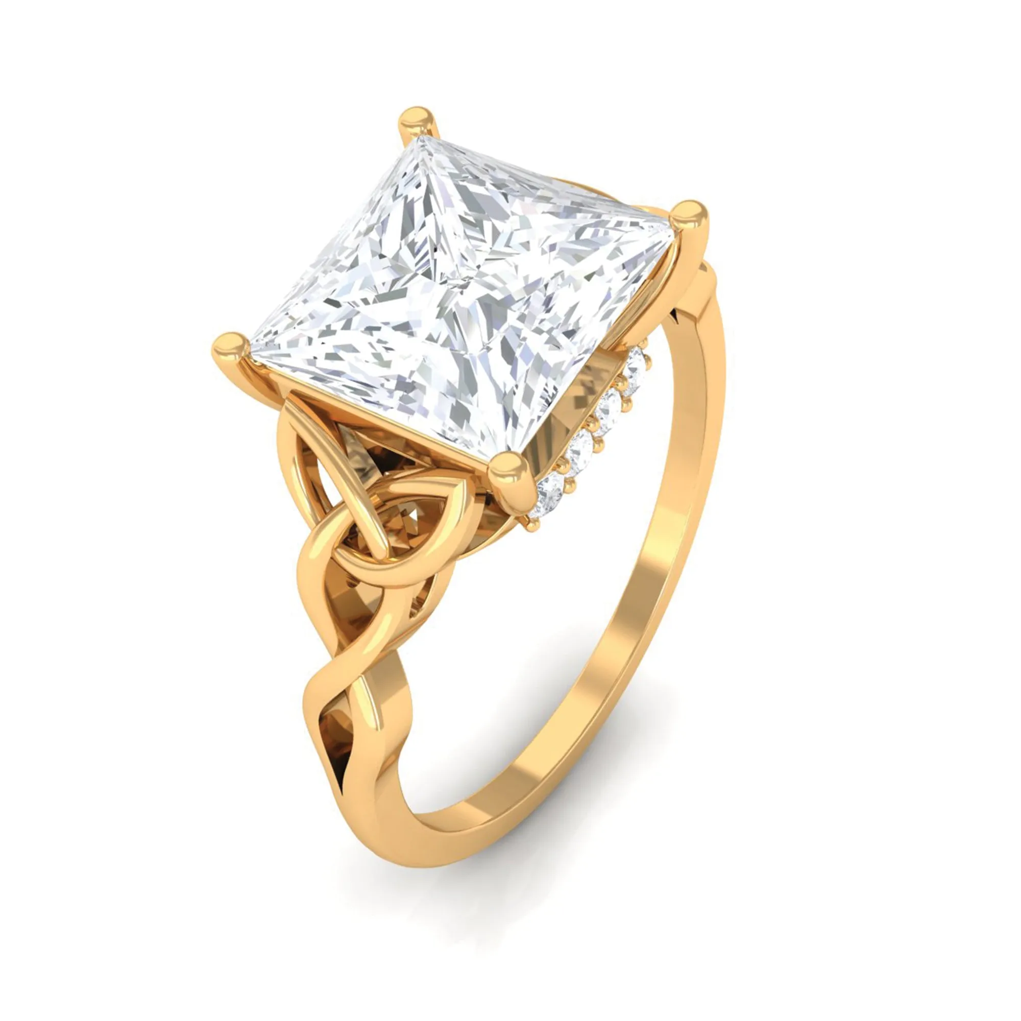 8 MM Princess Cut Moissanite Solitaire Celtic Knot Engagement Ring