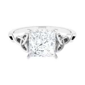 8 MM Princess Cut Moissanite Solitaire Celtic Knot Engagement Ring