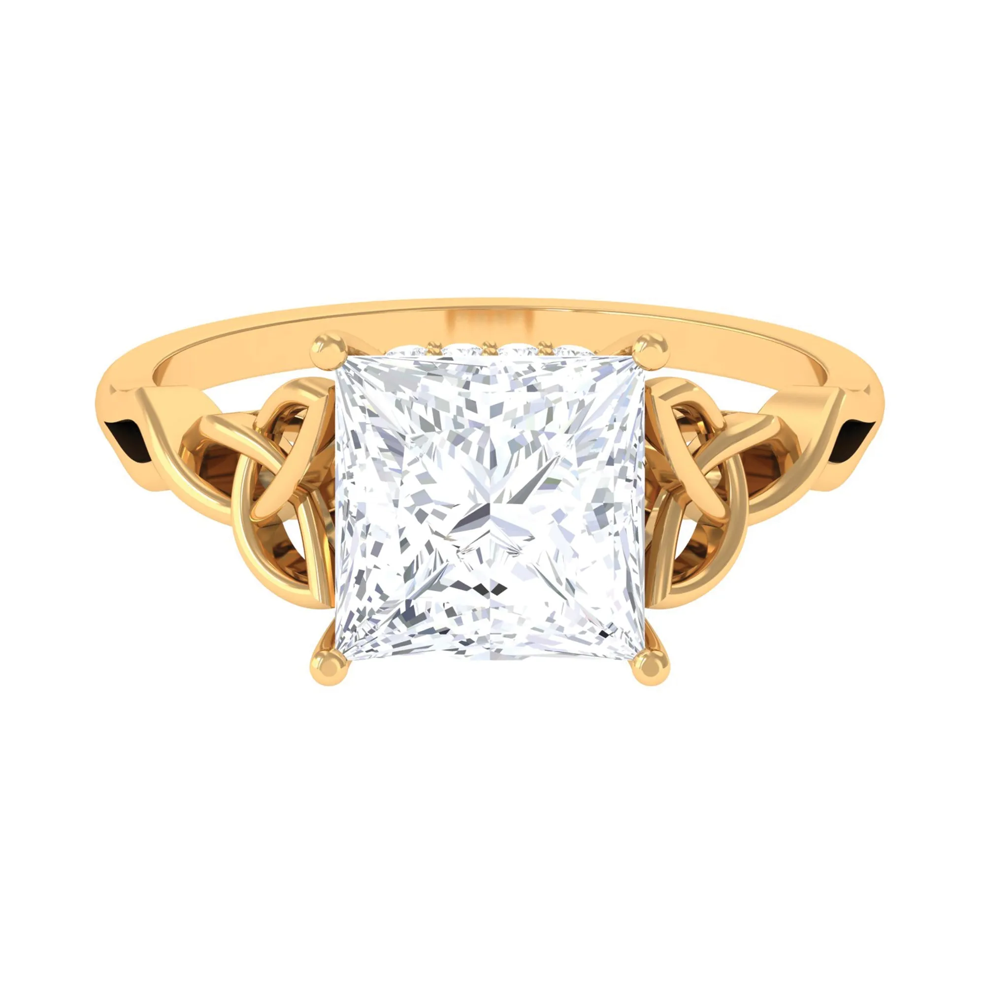 8 MM Princess Cut Moissanite Solitaire Celtic Knot Engagement Ring