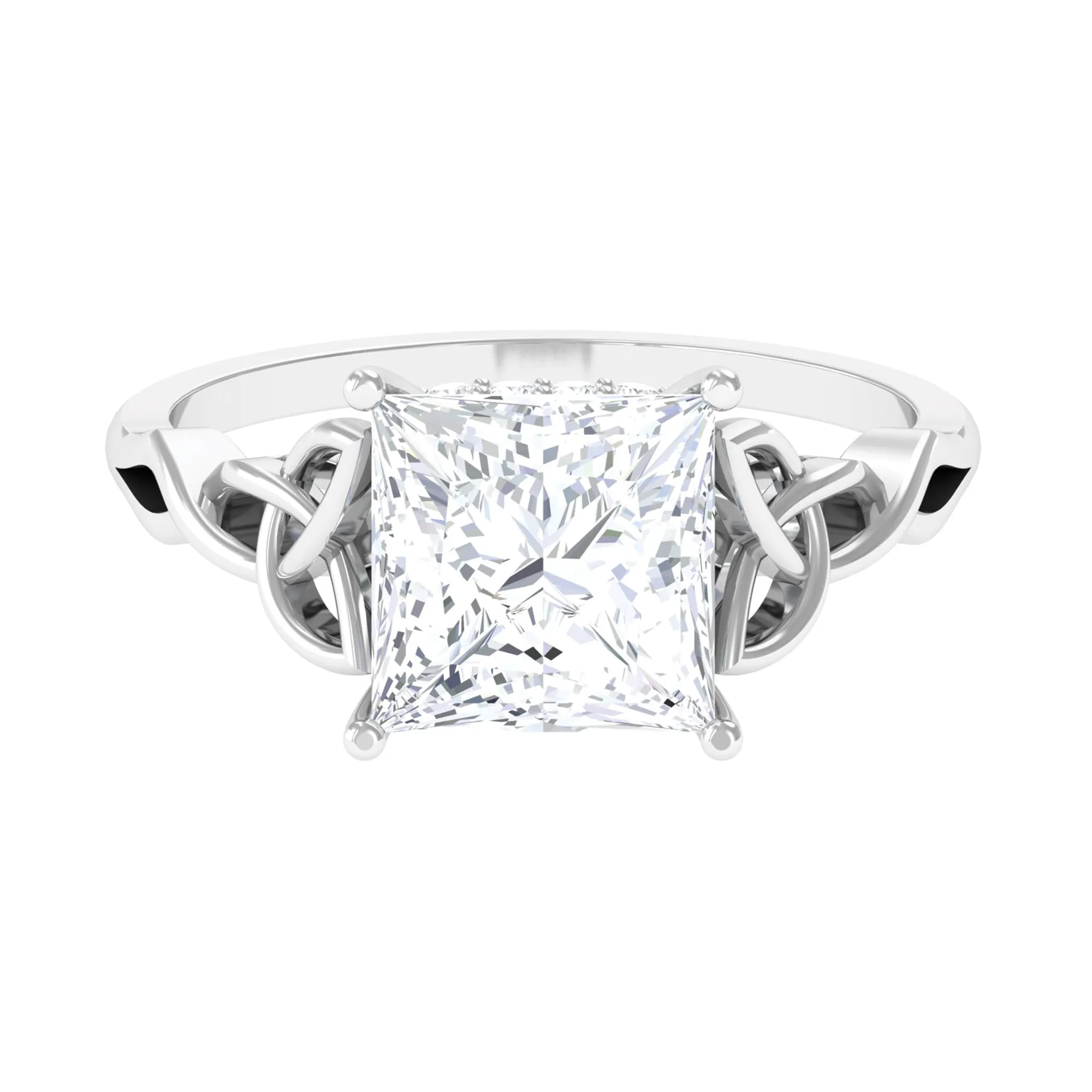 8 MM Princess Cut Moissanite Solitaire Celtic Knot Engagement Ring