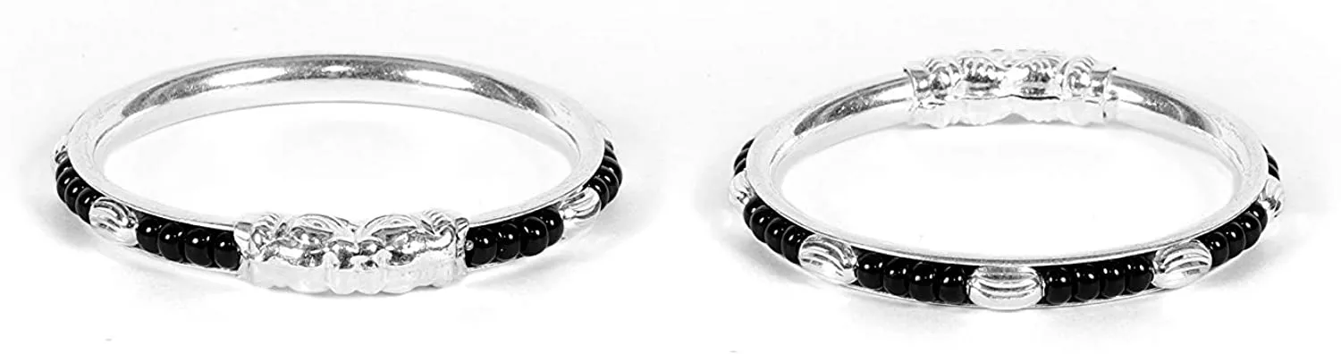 925 Silver Black beaded Bangle Set For 3 To 4 Years  Kids (Design 1)