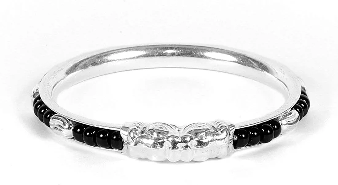 925 Silver Black beaded Bangle Set For 3 To 4 Years  Kids (Design 1)