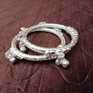 925 Silver Designer Unisex Baby Bangle Set (Design 166)