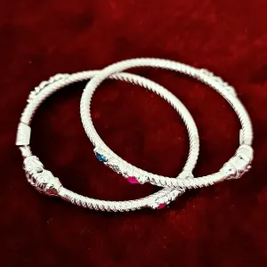 925 Silver Designer Unisex Openable Baby Bangle Set (Design 79)
