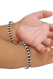 925 Silver Unisex Black beaded Baby Bangle Set (Design 1)