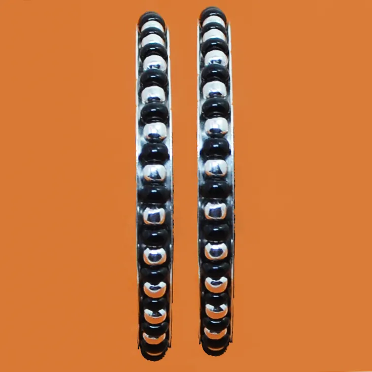 925 Silver Unisex Black beaded Baby Bangle Set - Heavy Design (Design 101)