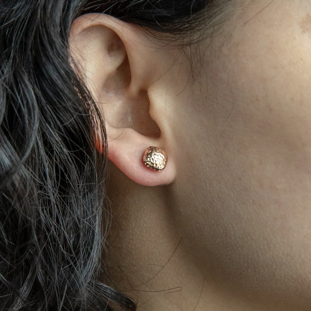 9ct Rose Gold Textured Button Stud Earrings