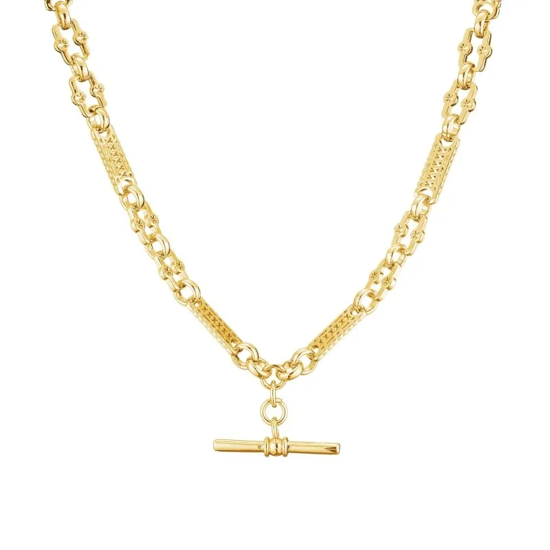 9mm Gold Stars and Bars T-Bar Chain Necklace 20 Inch
