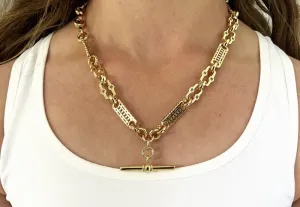 9mm Gold Stars and Bars T-Bar Chain Necklace 20 Inch