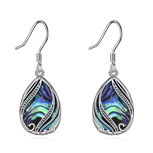 Abalone Earrings for Women 925 Sterling Silver Dangle Drop Abalone Earrings Filigree Bohemian Earrings Jewelry Gift (01-Filigree Bohemian Earrings)